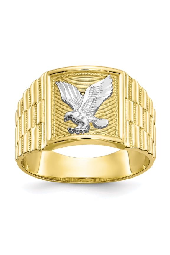10K Rhodium Plated Yellow Gold & Rhodium Men's Eagle Ring Size 10