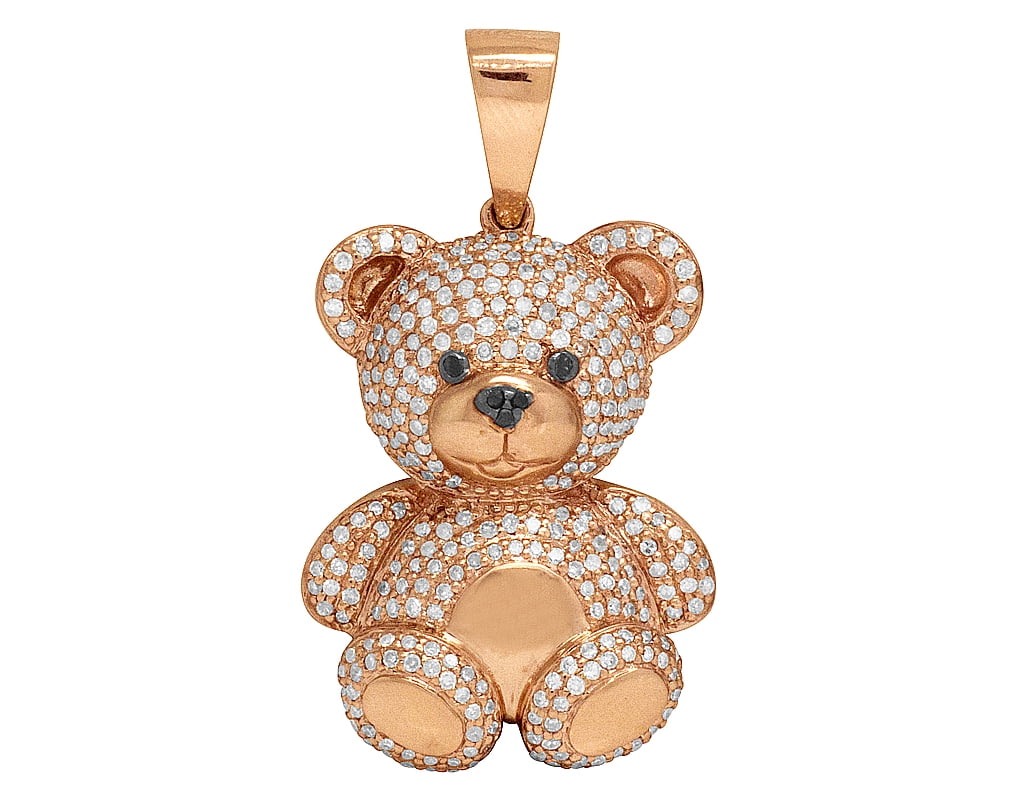 10K Rose Gold 1 CT Diamond Teddy Bear Pendant Charm 1.25\