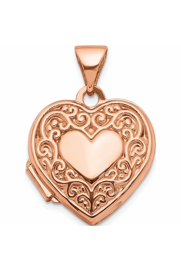 10K Rose Gold 15mm Scroll Heart Locket (21 X 15.55) Made In China -Jewelry By Sweet Pea