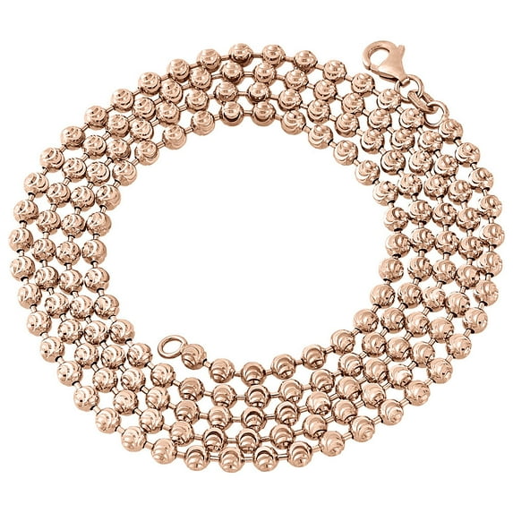 10K Rose Gold 3MM Moon Cut Italian Beaded Ball Chain Necklace 26 Inches