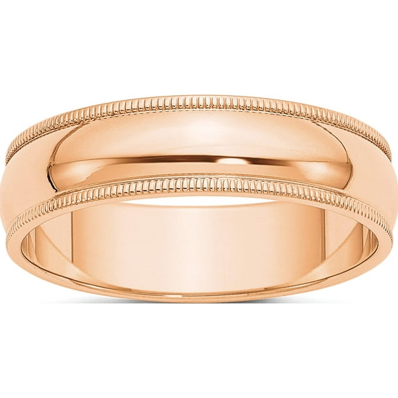 10K Rose Gold 6mm Milgrain Half Round Band Size 8 Made In United States 1rm060-8