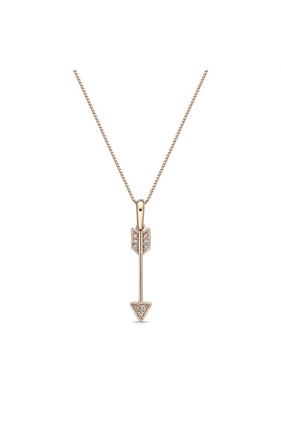 10K Rose Gold Arrow Pendant in 18" Box Chain With 0.03 Carat Round Diamonds