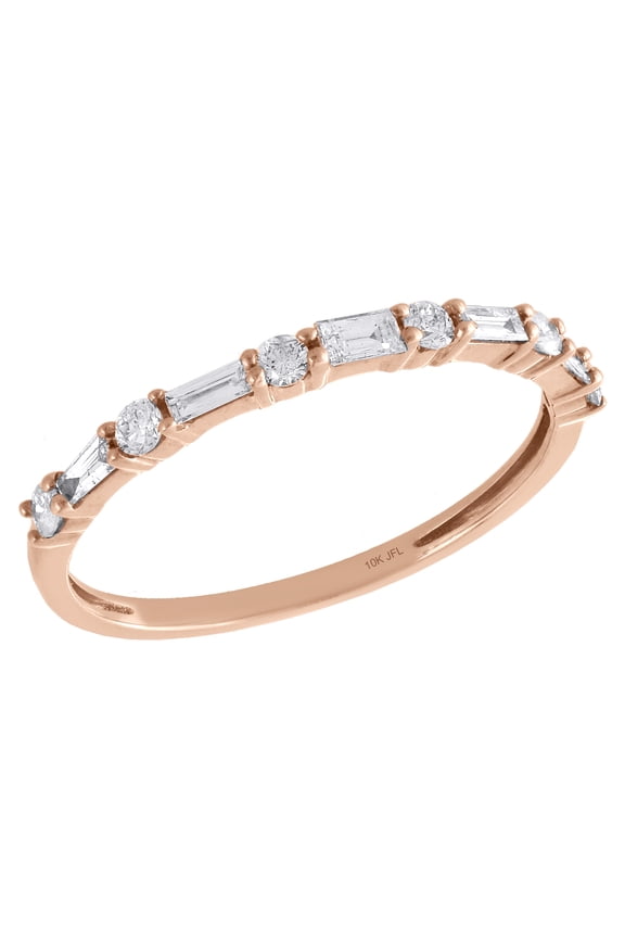 10K Rose Gold Baguette Diamond Slender Design Stackable Right Hand Ring 3/8 Ct