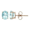thumbnail image 1 of 10K Rose Gold Classic Solitaire Stud Earrings, Oval Shape, 7x5mm in Genuine Aquamarine, Friction Back, 1 of 3