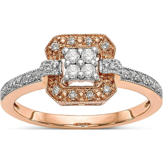 10K Rose Gold Complete Diamond Cluster Engagement Ring (Size 7) Made In India rm2356e-020-0raa