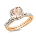 thumbnail image 1 of 10K Rose Gold Cushion Cut Morganite & Round Cut White Diamond Ladies Bridal Halo Engagement Ring Set, 1 of 1