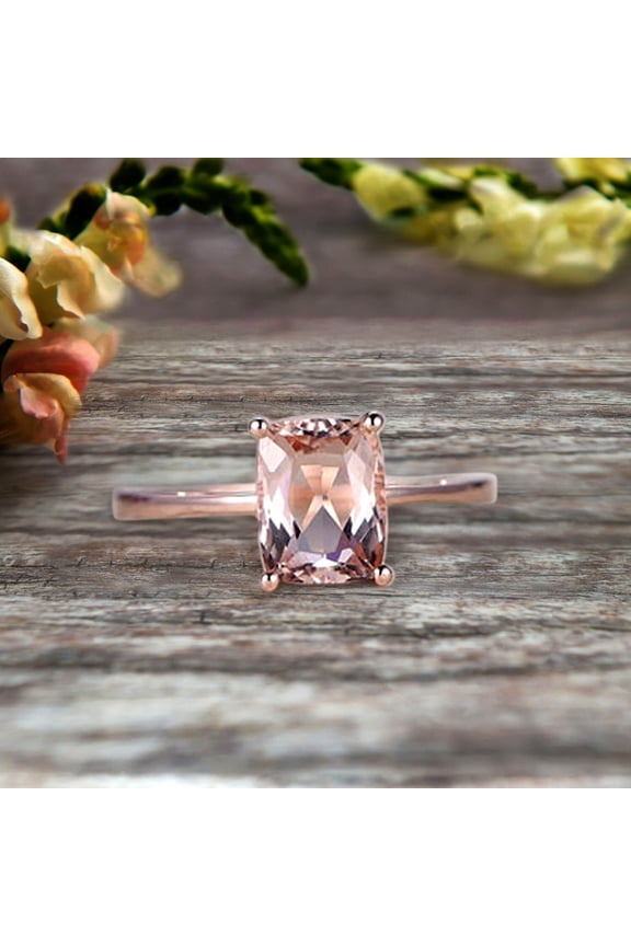 10K Rose Gold Cushion Cut Pink Morganite Engagement Ring Solitaire Promise Ring Anniversary Gift Personalized for Brides