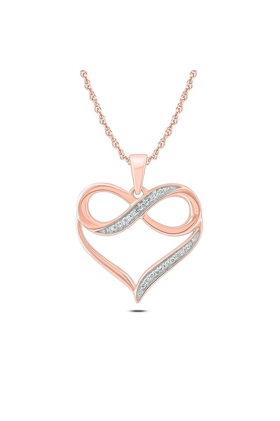 10K Rose Gold Diamond (1/20CT) Infinity Heart Pendant Necklace for Women 18 Inches