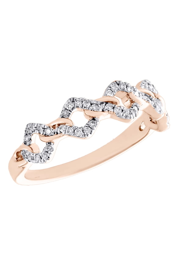 10K Rose Gold Diamond Square Cuban Link / Infinity Ring Stackable Band 0.20 Ct.