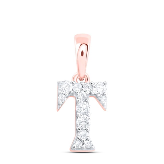 10K Rose Gold Diamond Women's Block Font Initial T Mini Letter Pendant 1/10 CT