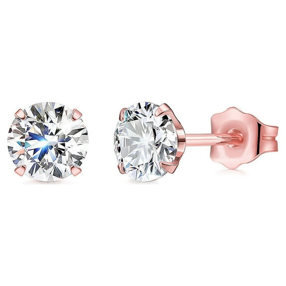 10K Rose Gold Earrings for Women Created White Sapphire Round Stud Earrings Plated for Women (8mm)