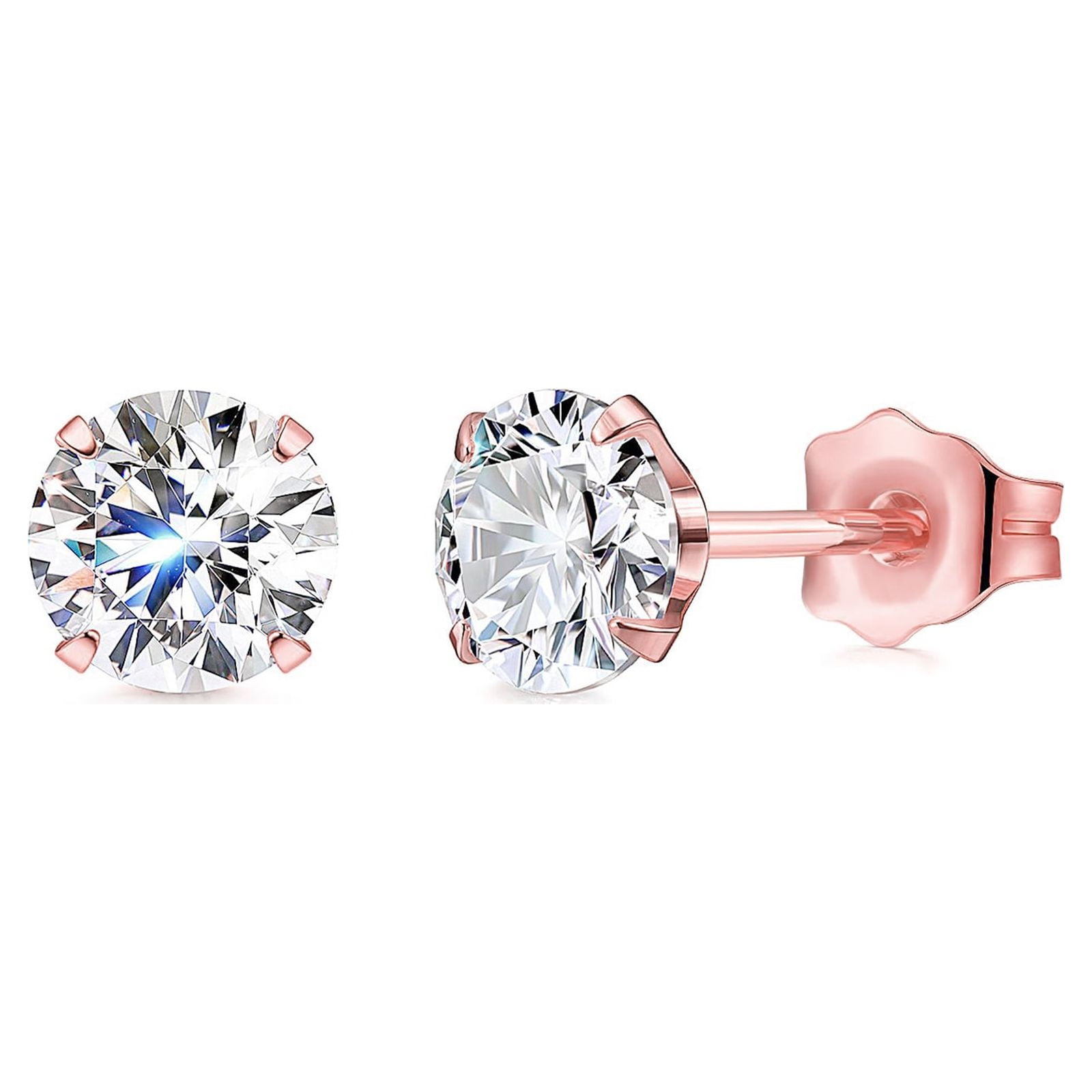 10K Genuine Rose Gold Plated Round Stud Earrings With Created White 10k-genuine-rose-gold-plated-round-stud-earrings-with-created-white