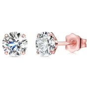 SPBPQY 10K Rose Gold Earrings for Women Created White Sapphire Round Stud Earrings Plated for Women (8mm)