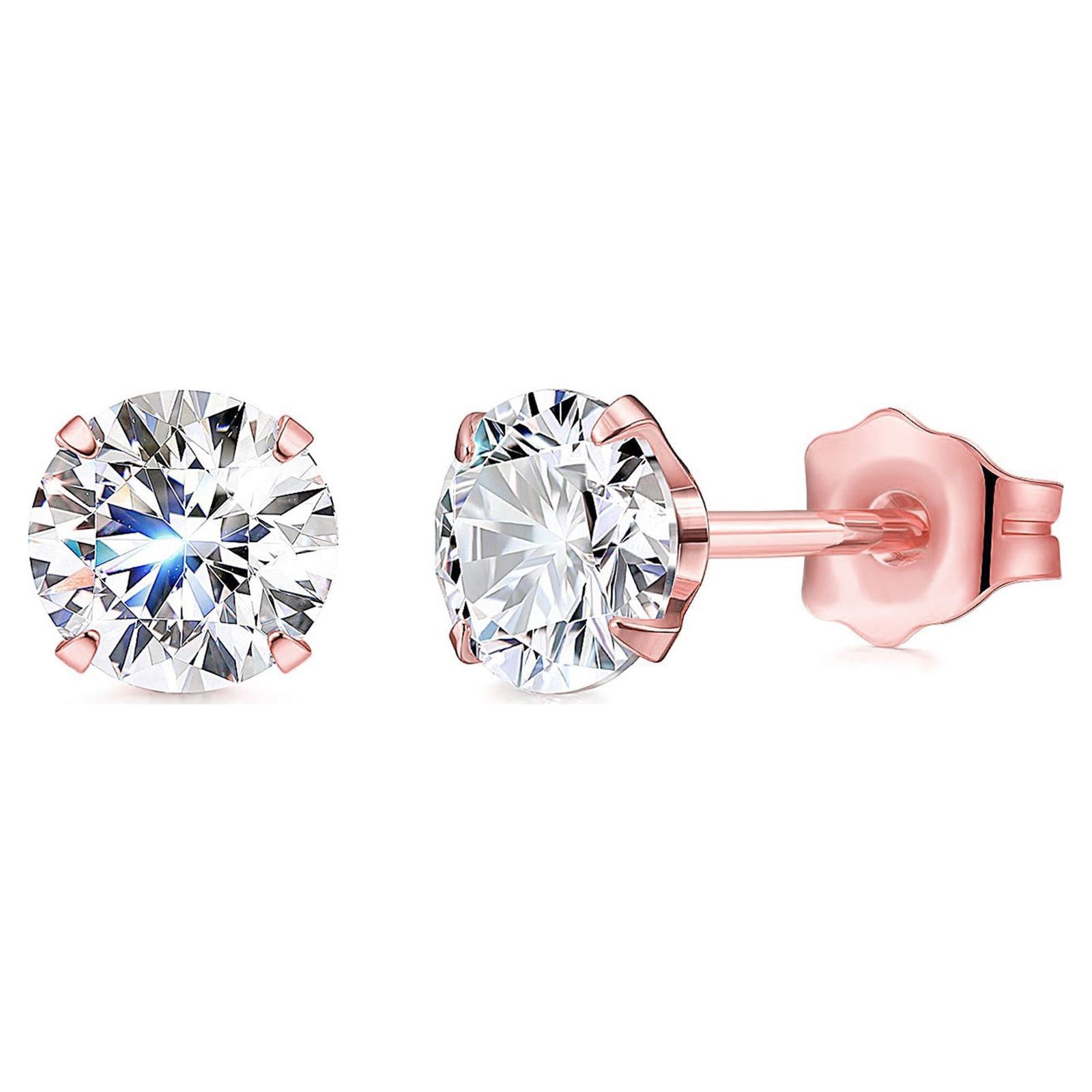10K Rose Gold Earrings for Women Created White Sapphire Round Stud Earrings Plated for Women (8mm) - image 1 of 9