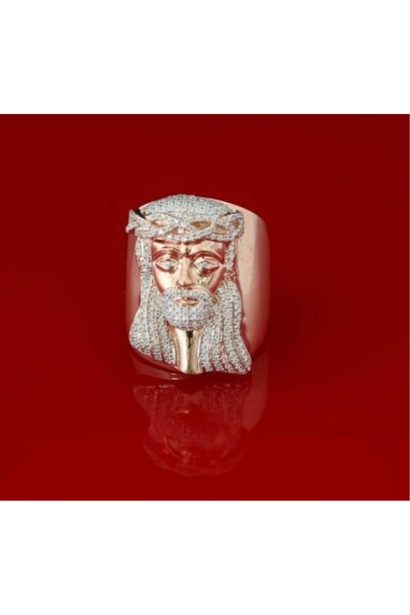 King of Bling's 10K Rose Gold Finish Lab Created Diamond Silver Ladies Adjustable Ring Size 9