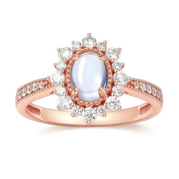 10K Rose Gold Oval Shape Moonstone Cubic Zirconia Engagement Ring