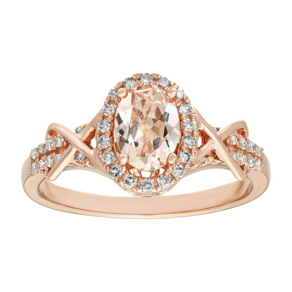 10K Rose Gold, Pink Morganite Diamond Oval Ring (.24cttw, I-J, I2-I3) Size 7