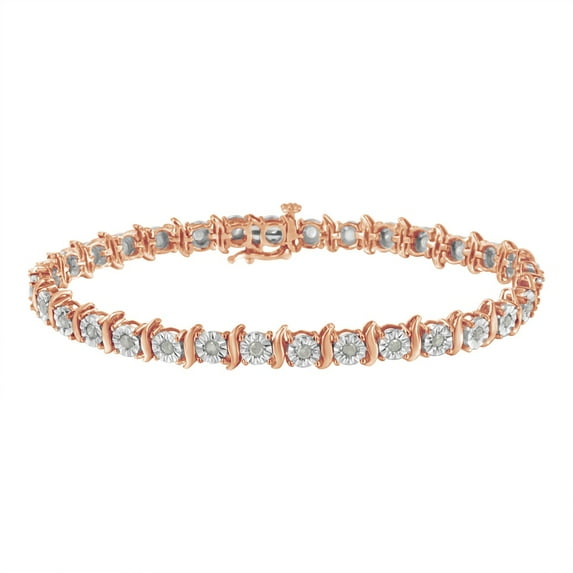 10K Rose Gold Plated .925 Sterling Silver 1.0 Cttw Diamond S-Curve Link Miracle-Set Tennis Bracelet (I-J Color, I3 Clarity) - Choice of Metal Colors & 7" or 8" Lengths