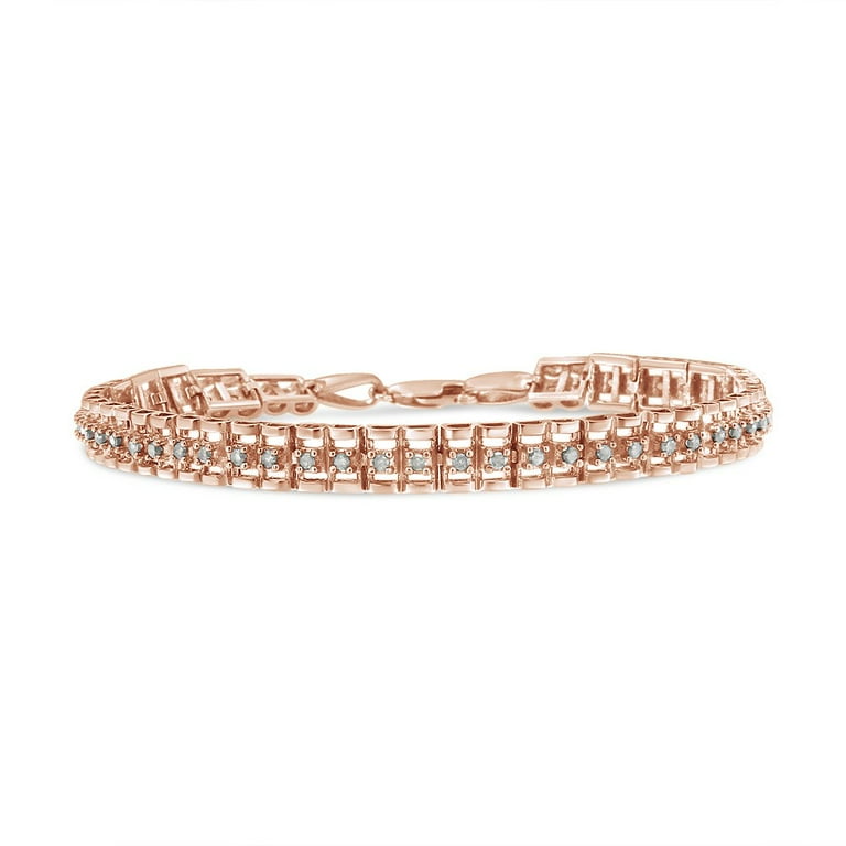 10K Rose Gold Plated .925 Sterling Silver Rose Cut Diamond Double