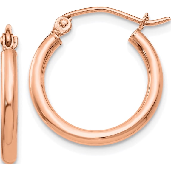 10K Rose Gold Polished 2X17.5Mm Lightweight Tube Hoop Earrings (Width 2) - Jbsp