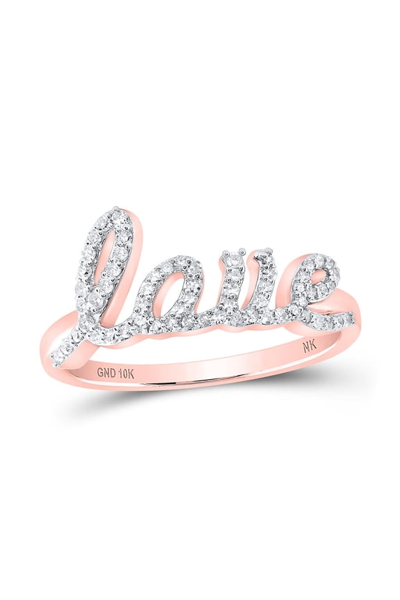 10K Rose Gold Real Diamond Women's Cursive "LOVE" Band Right Hand Ring 1/4 CT