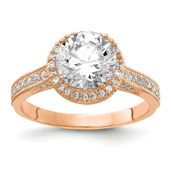 10K Rose Gold Ring Band with Stones Cubic Zirconia CZ Round Clear