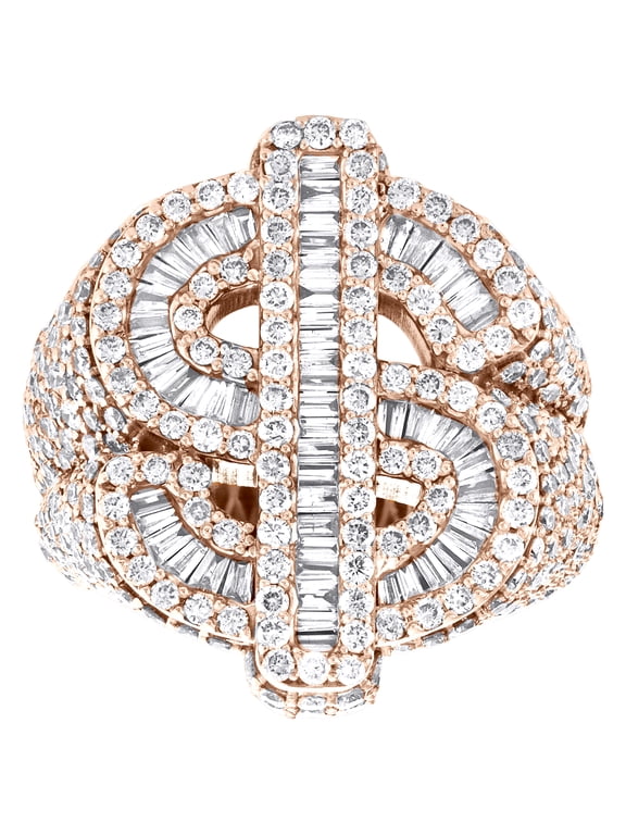 10K Rose Gold Round & Baguette Diamond Money Dollar Sign 26mm Pinky Ring 6 CT.