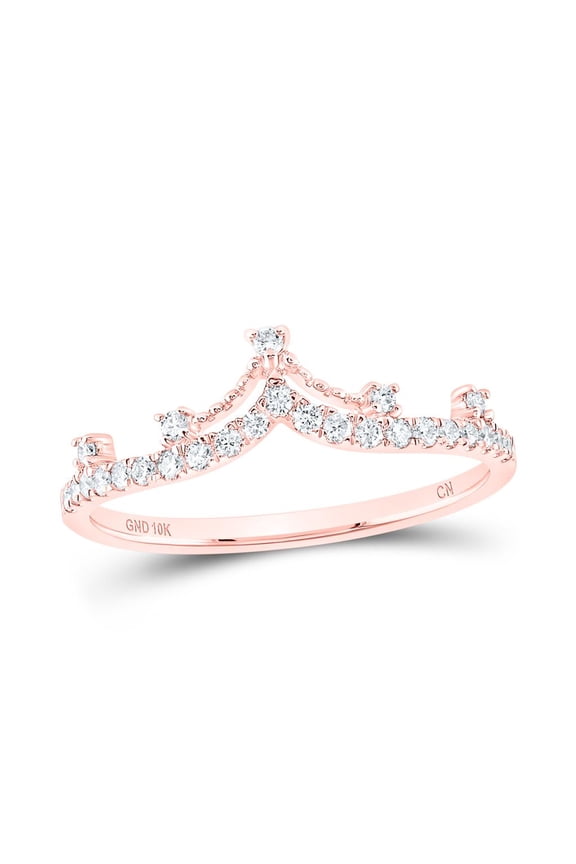 10K Rose Gold Round Cut Diamond Women's Contour Crown | Tiara Band Ring 1/5 CT