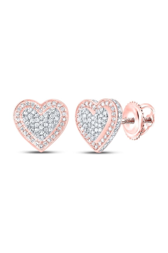 10K Rose Gold Round Diamond 3D Love Heart Earrings 10mm Statement Stud 1/2 CT.