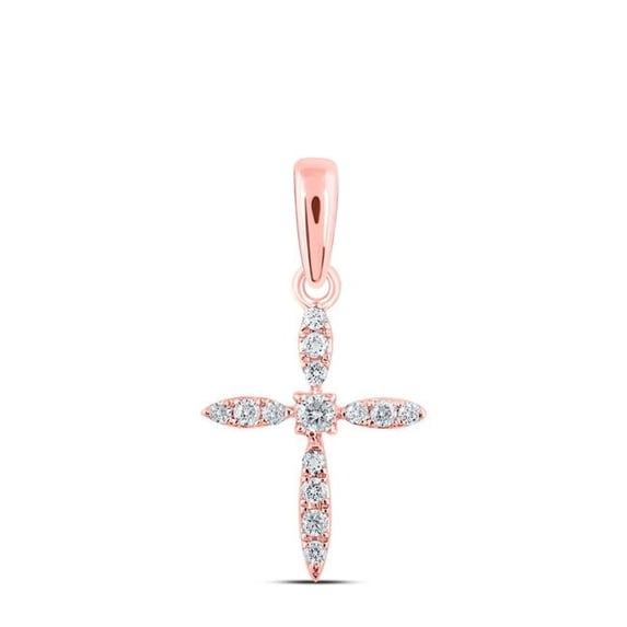 10K Rose Gold Round Diamond Cross Pendant - 0.1 CTTW
