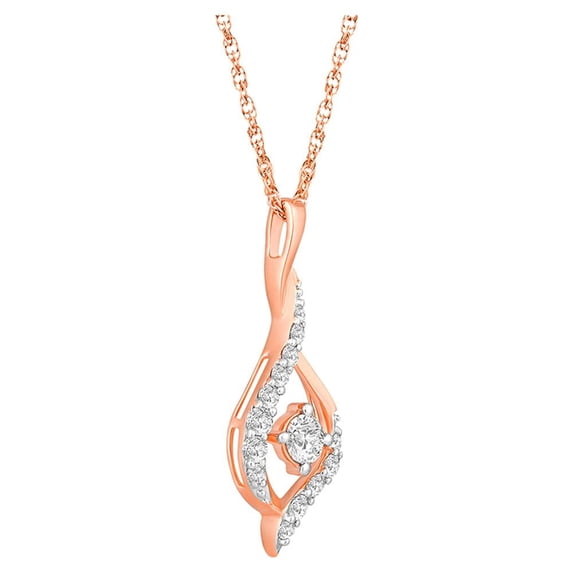 Araiya Fine Jewelry 10K Rose Gold Round Diamond Fashion Pendant with Gold Plated Silver Rope Chain Necklace (1/2 cttw, I-J Color, I2-I3 Clarity), 18"