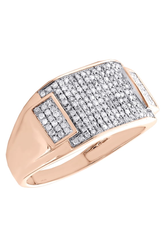 10K Rose Gold Round Diamond Rectangle Frame Pinky Ring 12mm Pave Band 1/2 CT.