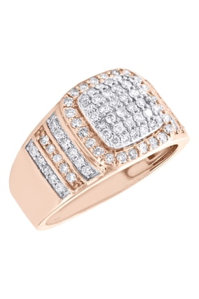 10K Rose Gold Round Diamond Square Statement 13mm Pinky Ring Pave Band 1.03 CT.