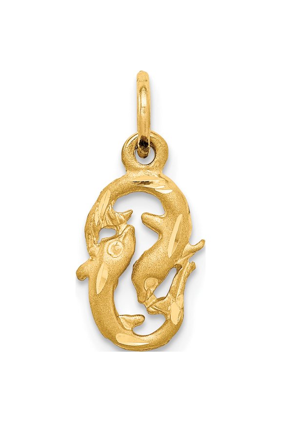10K Rose Gold Satin Diamond-Cut Pisces Zodiac Charm - Jbsp