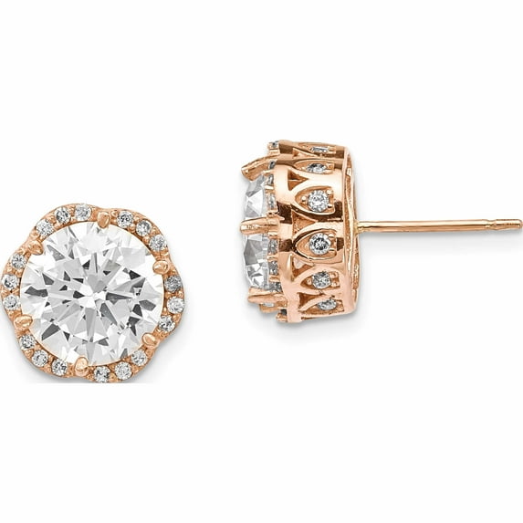 10K Rose Gold Tiara Collection Polished Cz Post Earrings (10.33 X 9.67) Made In Vietnam 10yc386r