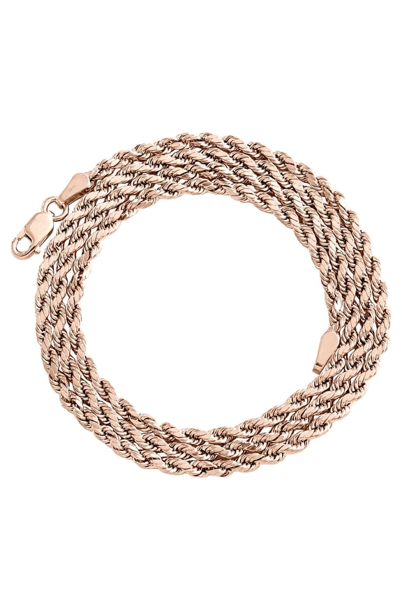 10K Rose Gold Unisex Hollow Diamond Cut Rope Link Chain 2.5mm Wide Necklace 18"