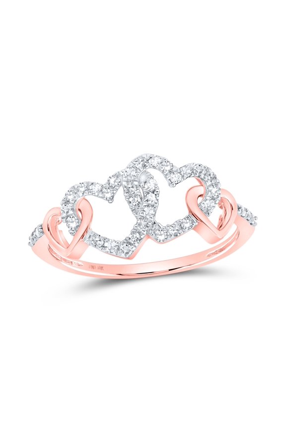 10K Rose Gold Womens Round Diamond Double Heart Ring 1/4ctw, Womens Size: 5-10