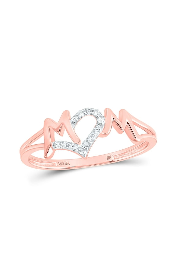 10K Rose Gold Womens Round Diamond Mom Ring 1/12ctw, Womens Size: 5-10
