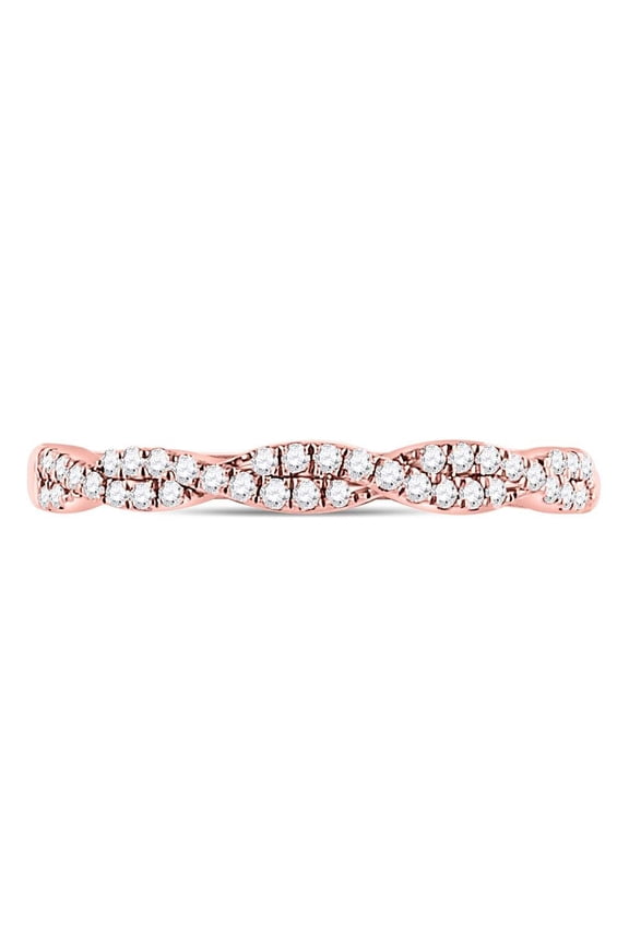 10K Rose Gold Womens Round Diamond Woven Twist Stackable Band Ring 1/4 Cttw, Womens Size: 5-10