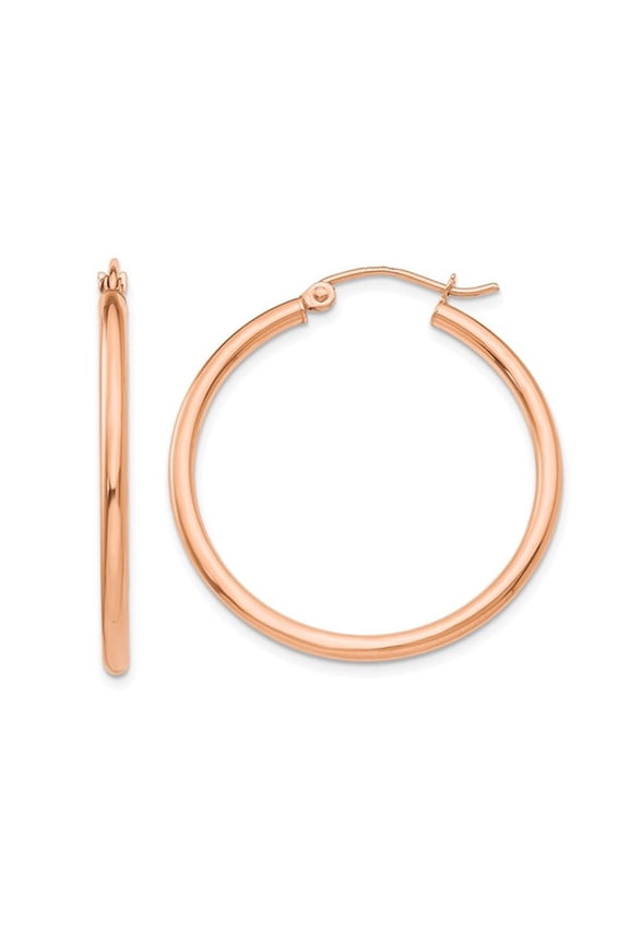 Gem & Harmony 10K Rose Pink Gold Hoop Earrings 1 1/4 inches (2mm) for Women