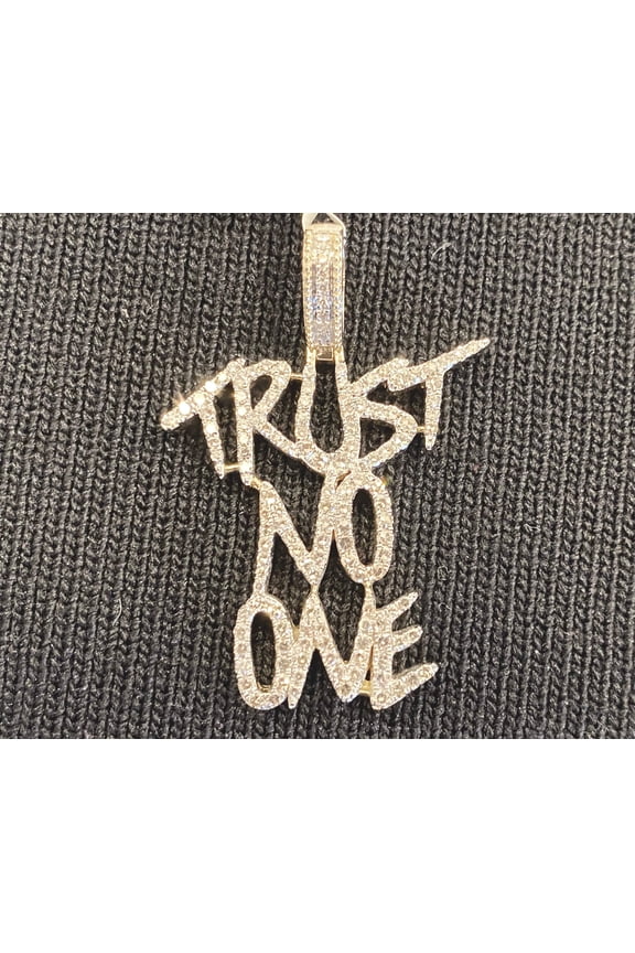 10K SOLID YELLOW GOLD .75 CARAT REAL DIAMOND 1.25 INCHES TRUST NO ONE PENDANT CHARM