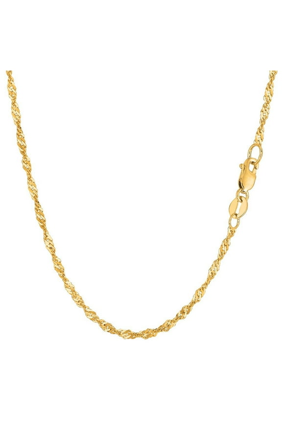 10K SOLID Yellow Gold 2.2mm Shiny Diamond-Cut Classic Singapore Chain Necklace for Pendants and Charms with Spring-Ring Clasp Womens Jewelry (7 "10" 16" 18" 20" or 24" inch)