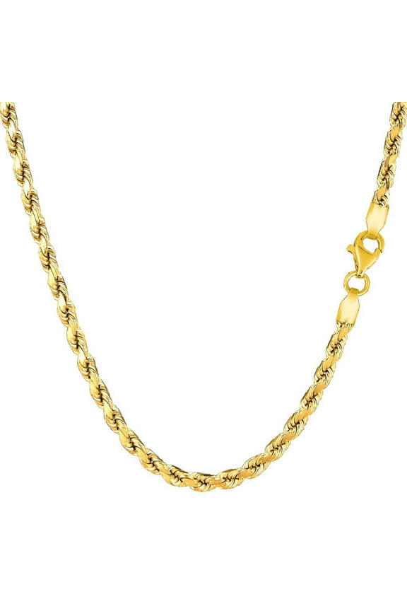 10K SOLID Yellow Gold 4mm Thick Shiny Diamond-Cut Solid Rope Chain Necklace for Pendants and Charms and Bracelet with Lobster-Claw Clasp Mens and women’s Rope Chains (8" 18", 20",22" 24" 30")
