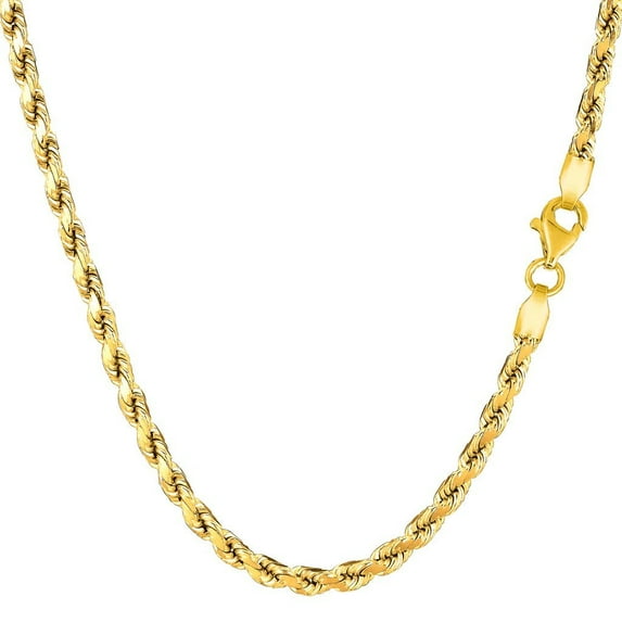 10K SOLID Yellow Gold 4mm Thick Shiny Diamond-Cut Solid Rope Chain Necklace for Pendants and Charms and Bracelet with Lobster-Claw Clasp Mens and women’s Rope Chains (8" 18", 20",22" 24" 30")