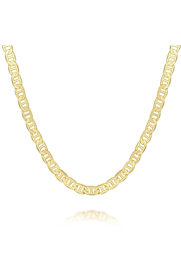 10K SOLID Yellow Gold Necklace, Unisex SOLID Yellow Gold 7mm Shiny Mens Mariner-Link Chain Necklace, 22 inch