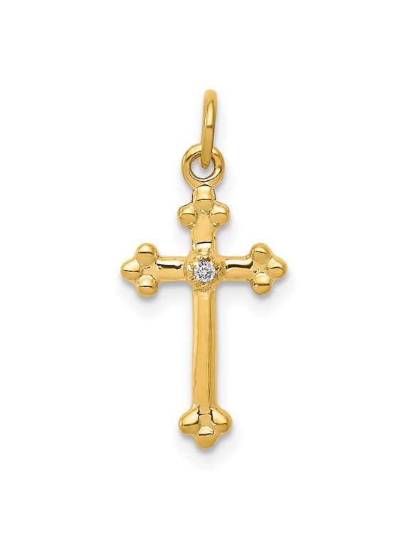 10K Small Diamond Budded Cross Pendant