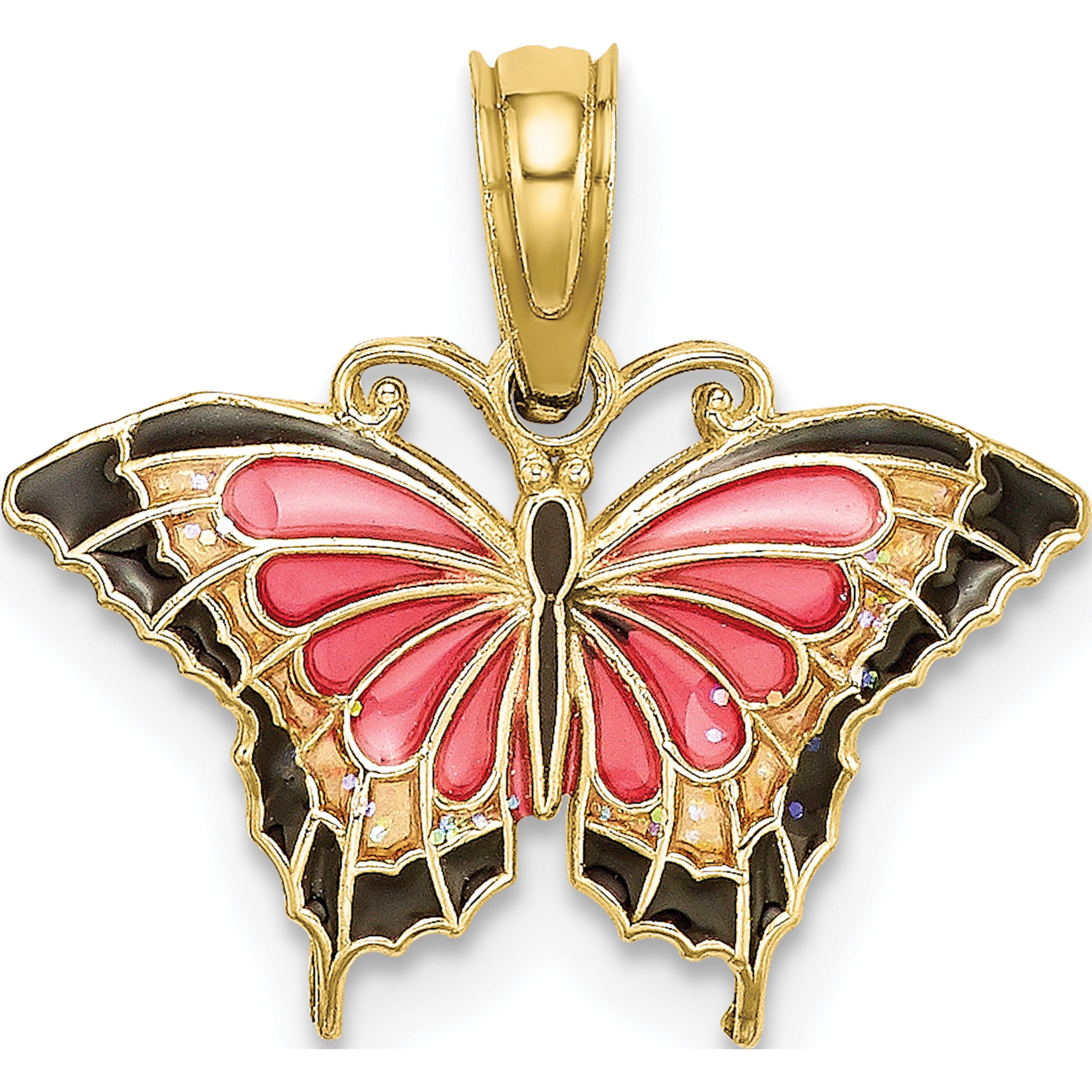 10K Small Enameled Pink Butterfly Yellow Gold Material Breathtaking Glamorous Gorgeous Perfect for adding elegance to any outfit