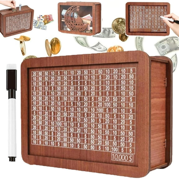 10K Smash Box, Smash Box for Money, 10000 Savings Challenge Box, Money Smash Box 10K, Money Saving Box 10,000, Cash Vault Wooden Savings Box 10000,Reusable Money Saving Box for Adults and Kids (10K)