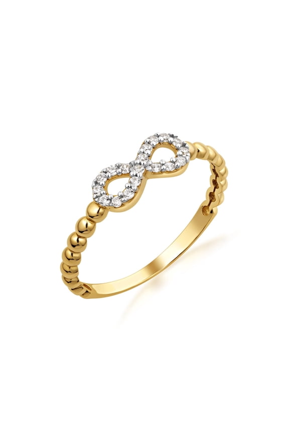 10K Solid Gold Beaded CZ Infinity Ring/Size 4