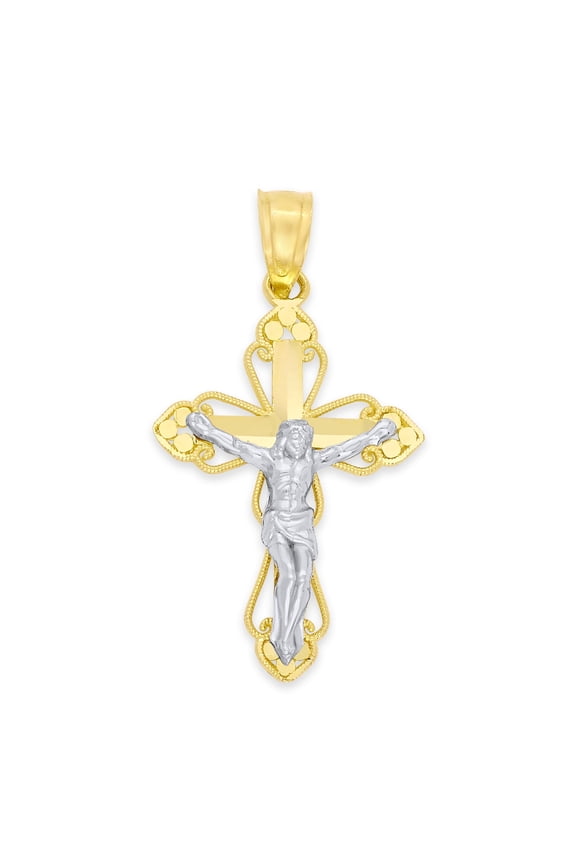 Crucifix Cross Necklace Pendants 10k, Two-Tone Gold
